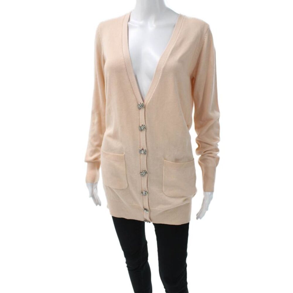ERIN Erin Fetherston Women Silk Blend Pink V-Neck Long Sleeve Cardigan Size XS